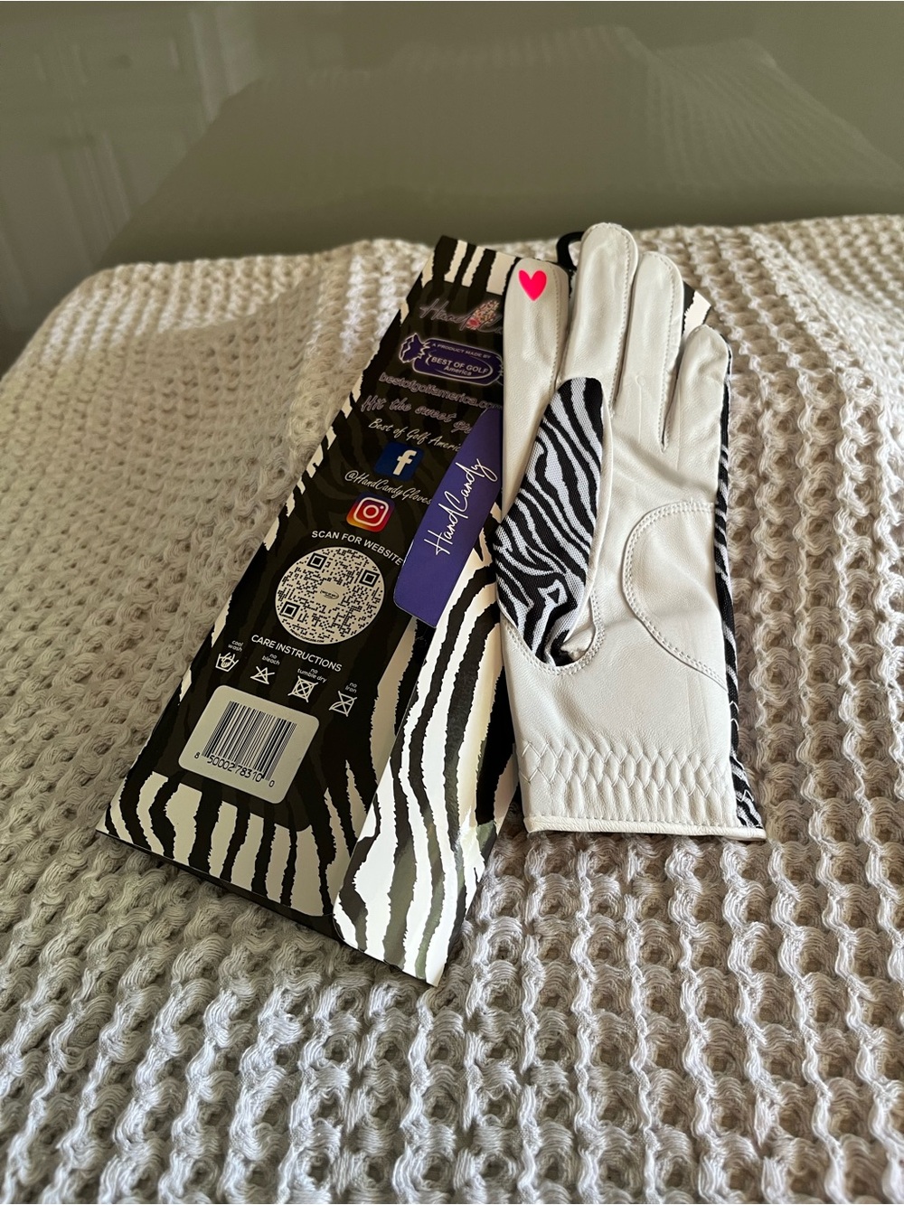 Women's White Zebra Print Driving Gloves left hand 489